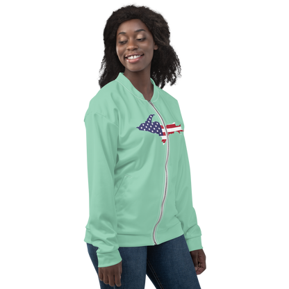 Michigan Upper Peninsula Bomber Jacket (w/ Large UP USA Flag Outline) | Turquoise Green