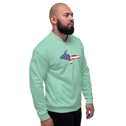 Michigan Upper Peninsula Bomber Jacket (w/ Large UP USA Flag Outline) | Turquoise Green