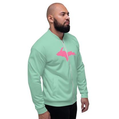 Michigan Upper Peninsula Bomber Jacket (w/ Large Pink UP Outline) | Turquoise Green