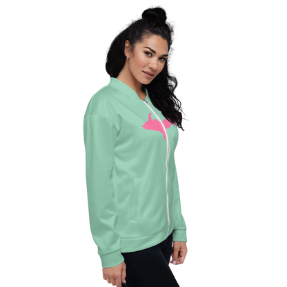 Michigan Upper Peninsula Bomber Jacket (w/ Large Pink UP Outline) | Turquoise Green