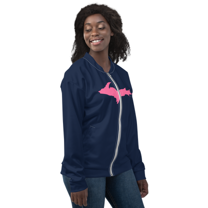 Michigan Upper Peninsula Bomber Jacket (w/ Large Pink UP Outline) | Navy