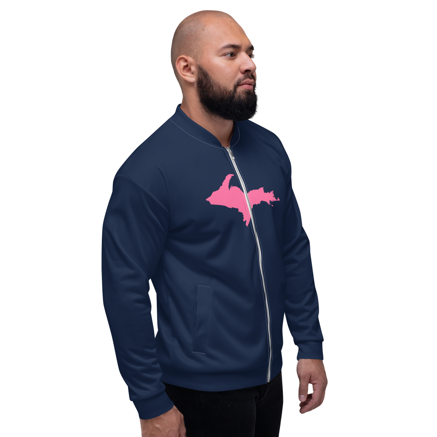 Michigan Upper Peninsula Bomber Jacket (w/ Large Pink UP Outline) | Navy