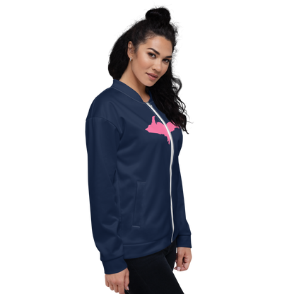 Michigan Upper Peninsula Bomber Jacket (w/ Large Pink UP Outline) | Navy