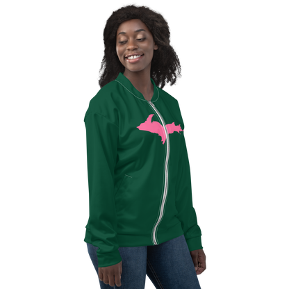 Michigan Upper Peninsula Bomber Jacket (w/ Large Pink UP Outline) | Green