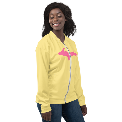 Michigan Upper Peninsula Bomber Jacket (w/ Large Pink UP Outline) | Cherry Yellow