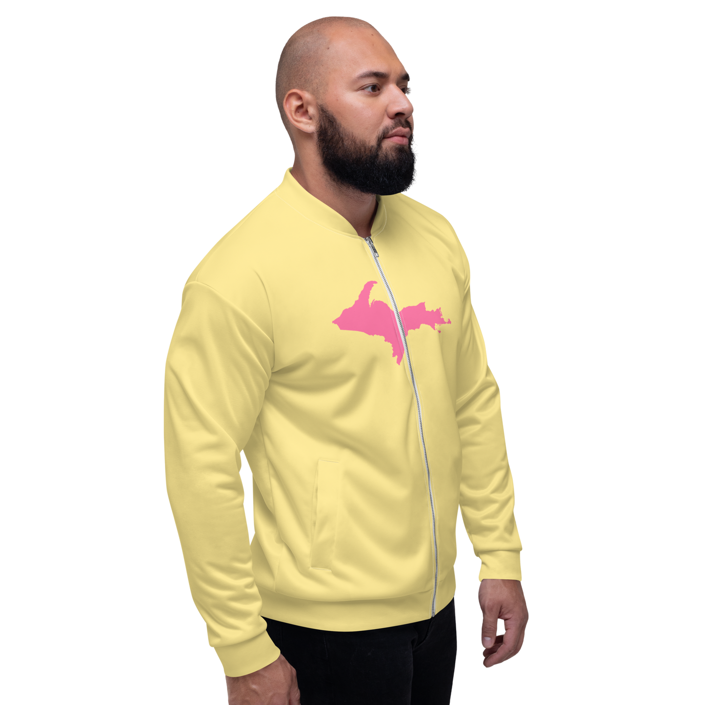 Michigan Upper Peninsula Bomber Jacket (w/ Large Pink UP Outline) | Cherry Yellow