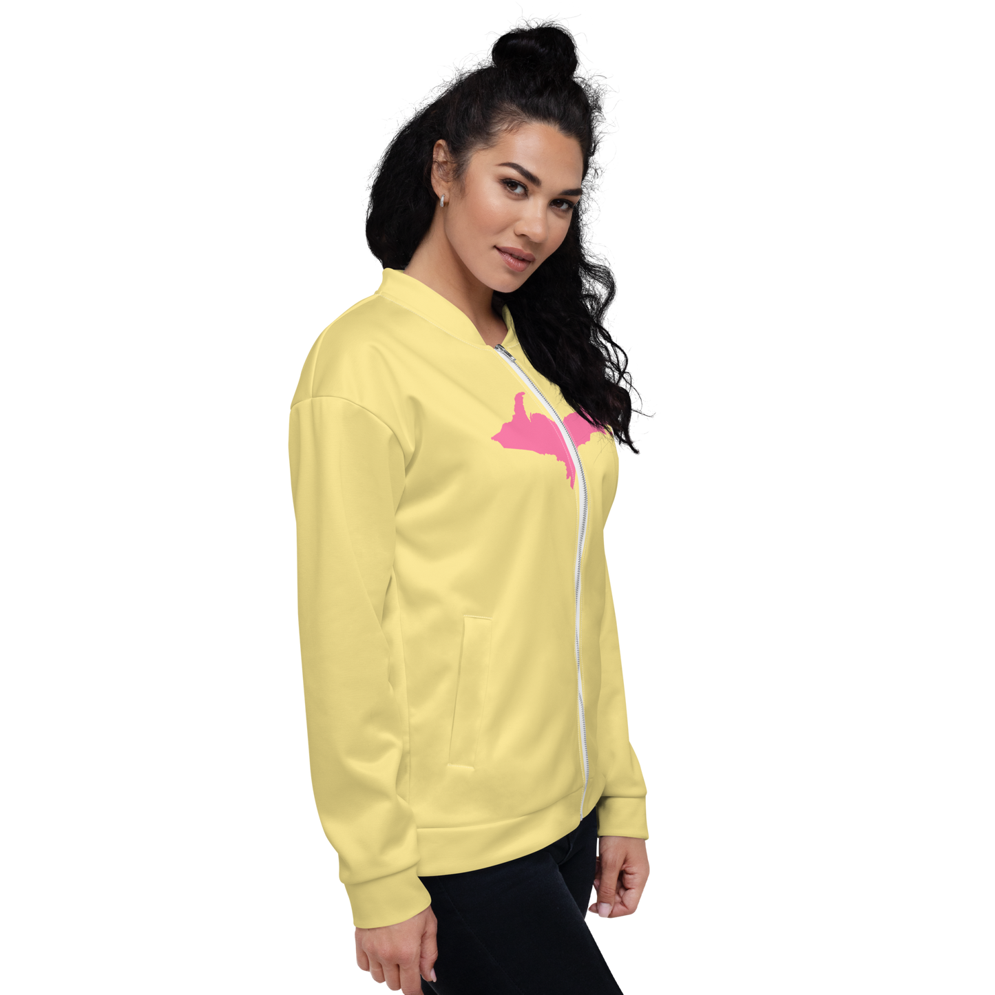 Michigan Upper Peninsula Bomber Jacket (w/ Large Pink UP Outline) | Cherry Yellow