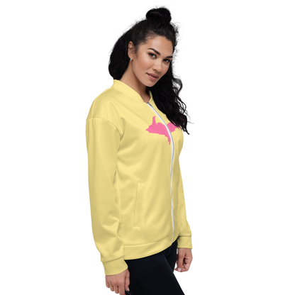 Michigan Upper Peninsula Bomber Jacket (w/ Large Pink UP Outline) | Cherry Yellow