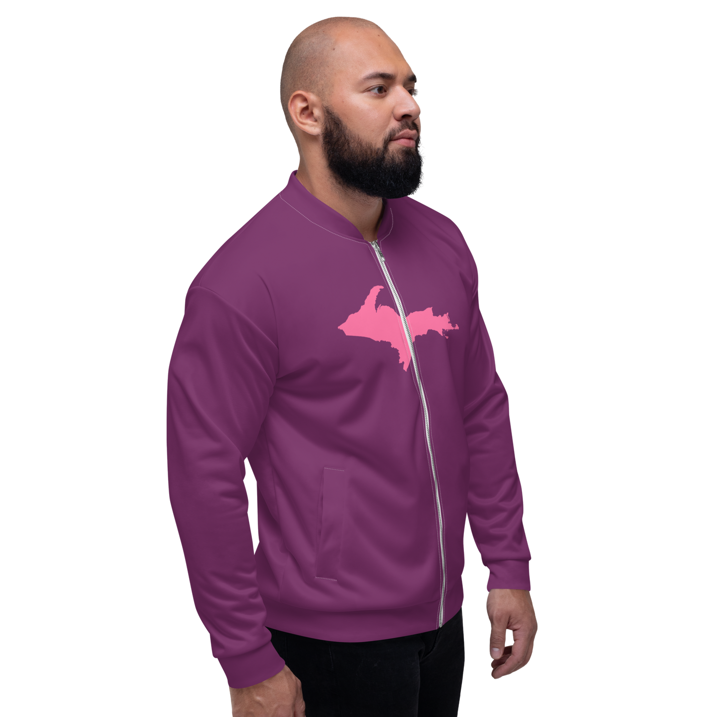 Michigan Upper Peninsula Bomber Jacket (w/ Large Pink UP Outline) | Plum