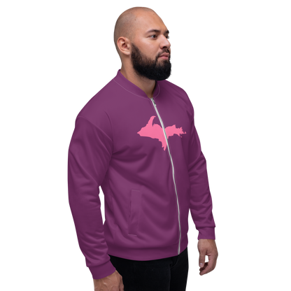 Michigan Upper Peninsula Bomber Jacket (w/ Large Pink UP Outline) | Plum