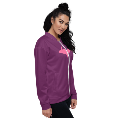 Michigan Upper Peninsula Bomber Jacket (w/ Large Pink UP Outline) | Plum