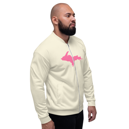 Michigan Upper Peninsula Bomber Jacket (w/ Large Pink UP Outline) | Ivory White