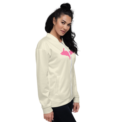 Michigan Upper Peninsula Bomber Jacket (w/ Large Pink UP Outline) | Ivory White