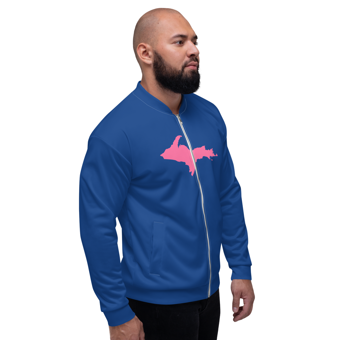 Michigan Upper Peninsula Bomber Jacket (w/ Large Pink UP Outline) | Dearborn Blue