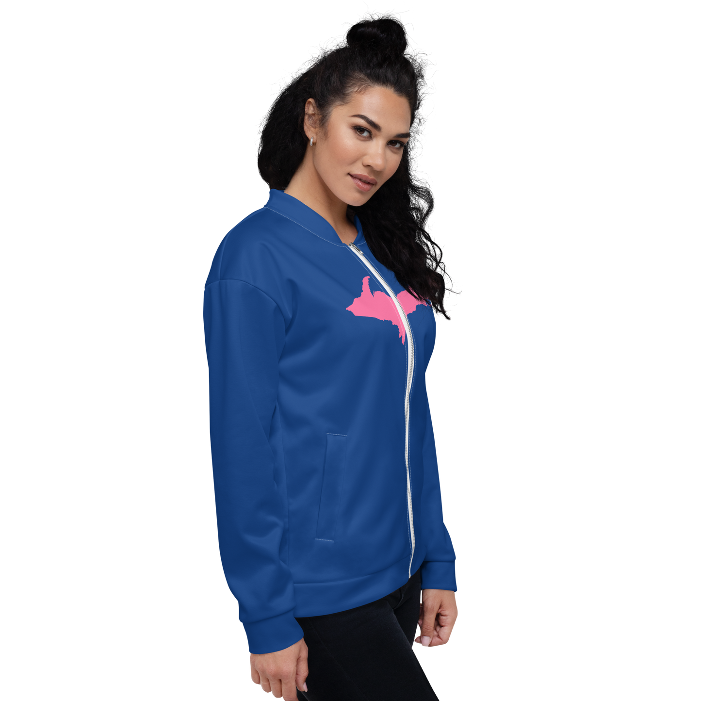 Michigan Upper Peninsula Bomber Jacket (w/ Large Pink UP Outline) | Dearborn Blue