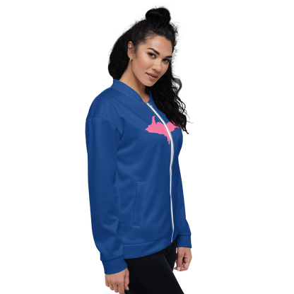 Michigan Upper Peninsula Bomber Jacket (w/ Large Pink UP Outline) | Dearborn Blue