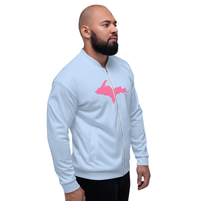 Michigan Upper Peninsula Bomber Jacket (w/ Large Pink UP Outline) | Light Blue