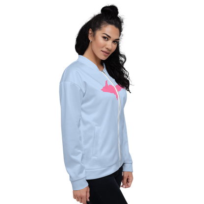 Michigan Upper Peninsula Bomber Jacket (w/ Large Pink UP Outline) | Light Blue