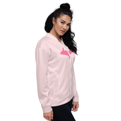 Michigan Upper Peninsula Bomber Jacket (w/ Large Pink UP Outline) | Pale Pink