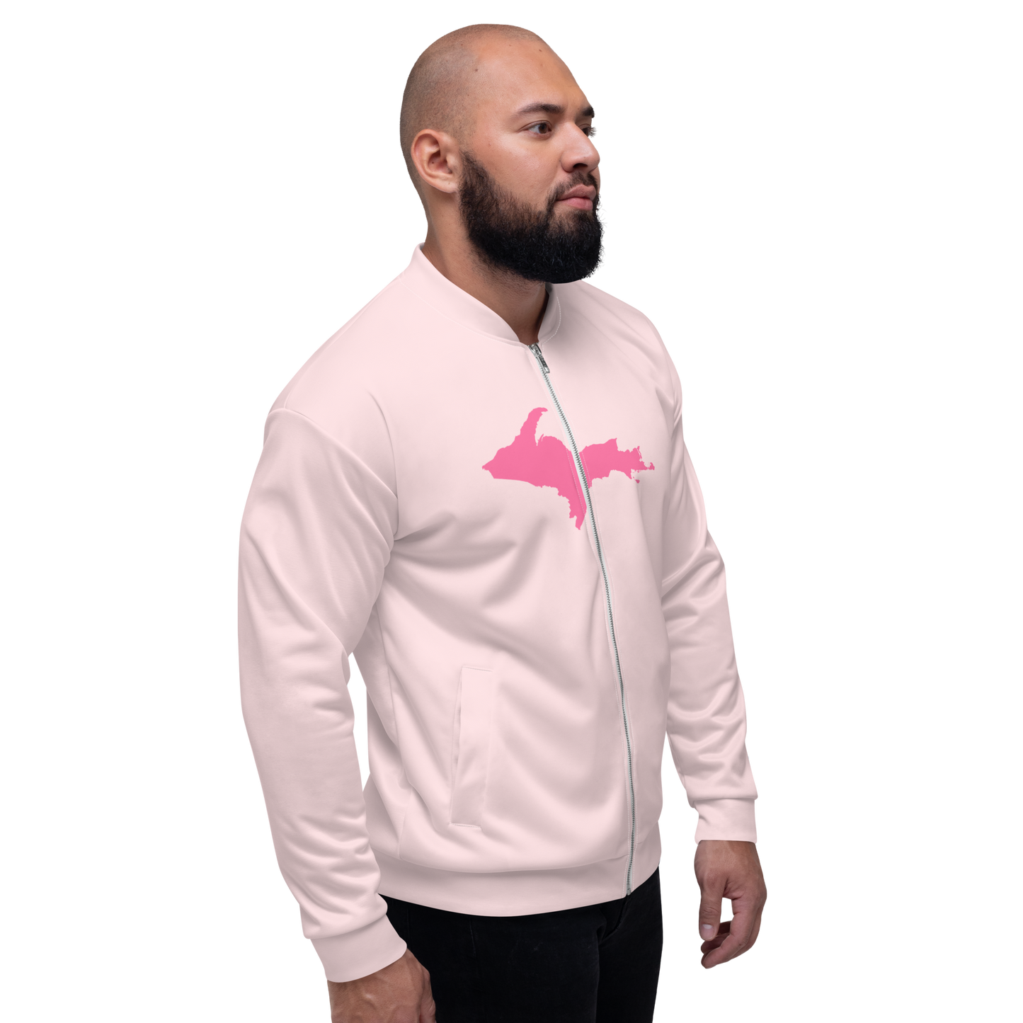 Michigan Upper Peninsula Bomber Jacket (w/ Large Pink UP Outline) | Pale Pink