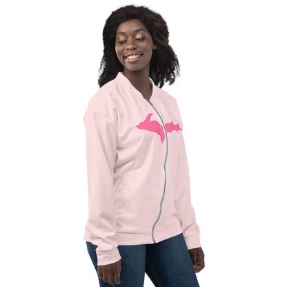 Michigan Upper Peninsula Bomber Jacket (w/ Large Pink UP Outline) | Pale Pink