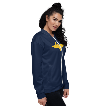 Michigan Upper Peninsula Bomber Jacket (w/ Large Gold UP Outline) | Navy