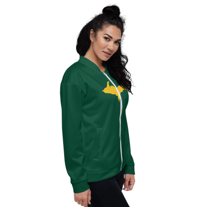 Michigan Upper Peninsula Bomber Jacket (w/ Large Gold UP Outline) | Green