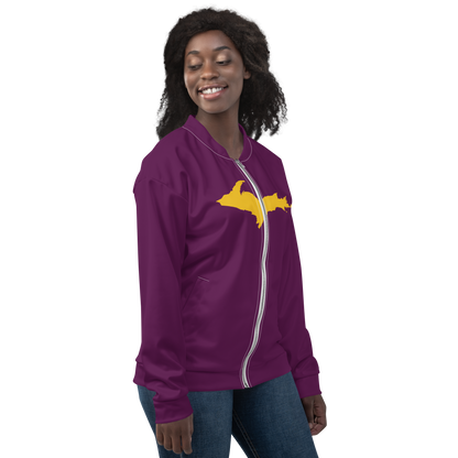 Michigan Upper Peninsula Bomber Jacket (w/ Large Gold UP Outline) | Tyrian Purple