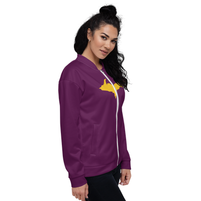 Michigan Upper Peninsula Bomber Jacket (w/ Large Gold UP Outline) | Tyrian Purple