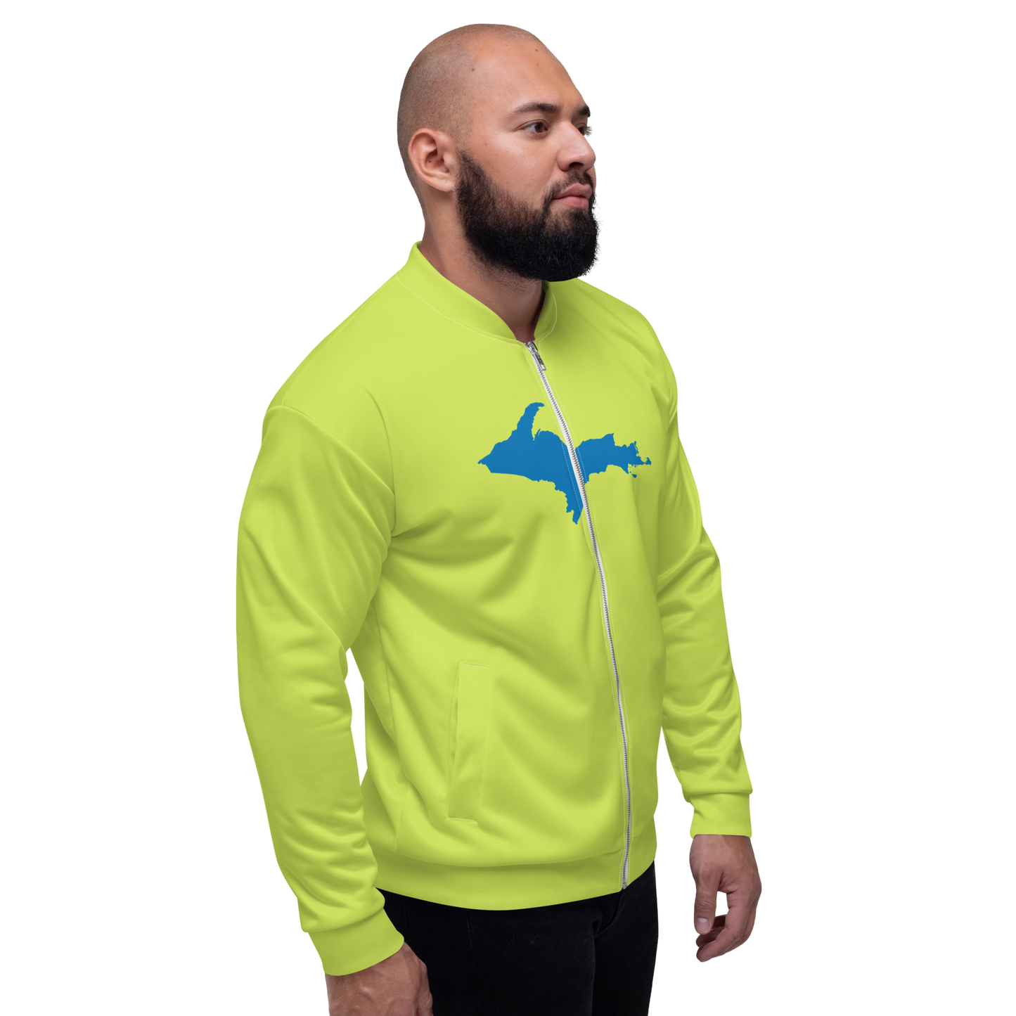 Michigan Upper Peninsula Bomber Jacket (w/ Large Azure UP Outline) | Gooseberry Green