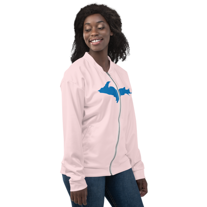 Michigan Upper Peninsula Bomber Jacket (w/ Large Azure UP Outline) | Pale Pink