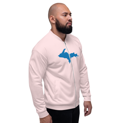 Michigan Upper Peninsula Bomber Jacket (w/ Large Azure UP Outline) | Pale Pink