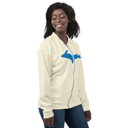 Michigan Upper Peninsula Bomber Jacket (w/ Large Azure UP Outline) | Ivory White