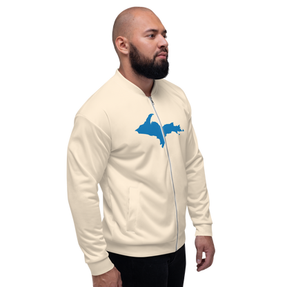 Michigan Upper Peninsula Bomber Jacket (w/ Large Azure UP Outline) | Champagne White