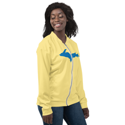 Michigan Upper Peninsula Bomber Jacket (w/ Large Azure UP Outline) | Cherry Yellow