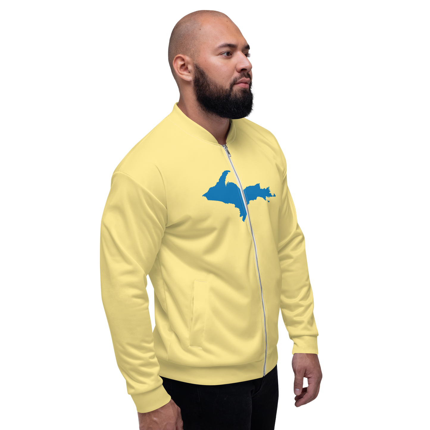 Michigan Upper Peninsula Bomber Jacket (w/ Large Azure UP Outline) | Cherry Yellow