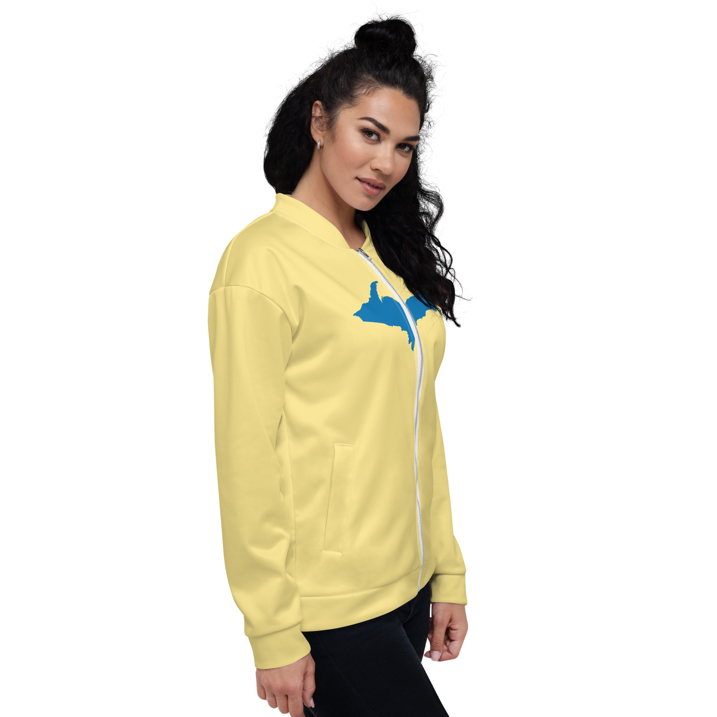 Michigan Upper Peninsula Bomber Jacket (w/ Large Azure UP Outline) | Cherry Yellow