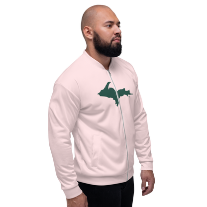 Michigan Upper Peninsula Bomber Jacket (w/ Large Green UP Outline) | Pale Pink