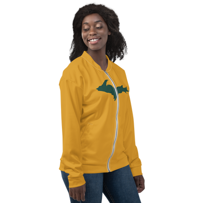 Michigan Upper Peninsula Bomber Jacket (w/ Large Green UP Outline) | Gold