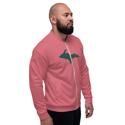 Michigan Upper Peninsula Bomber Jacket (w/ Large Green UP Outline) | Watermelon Pink