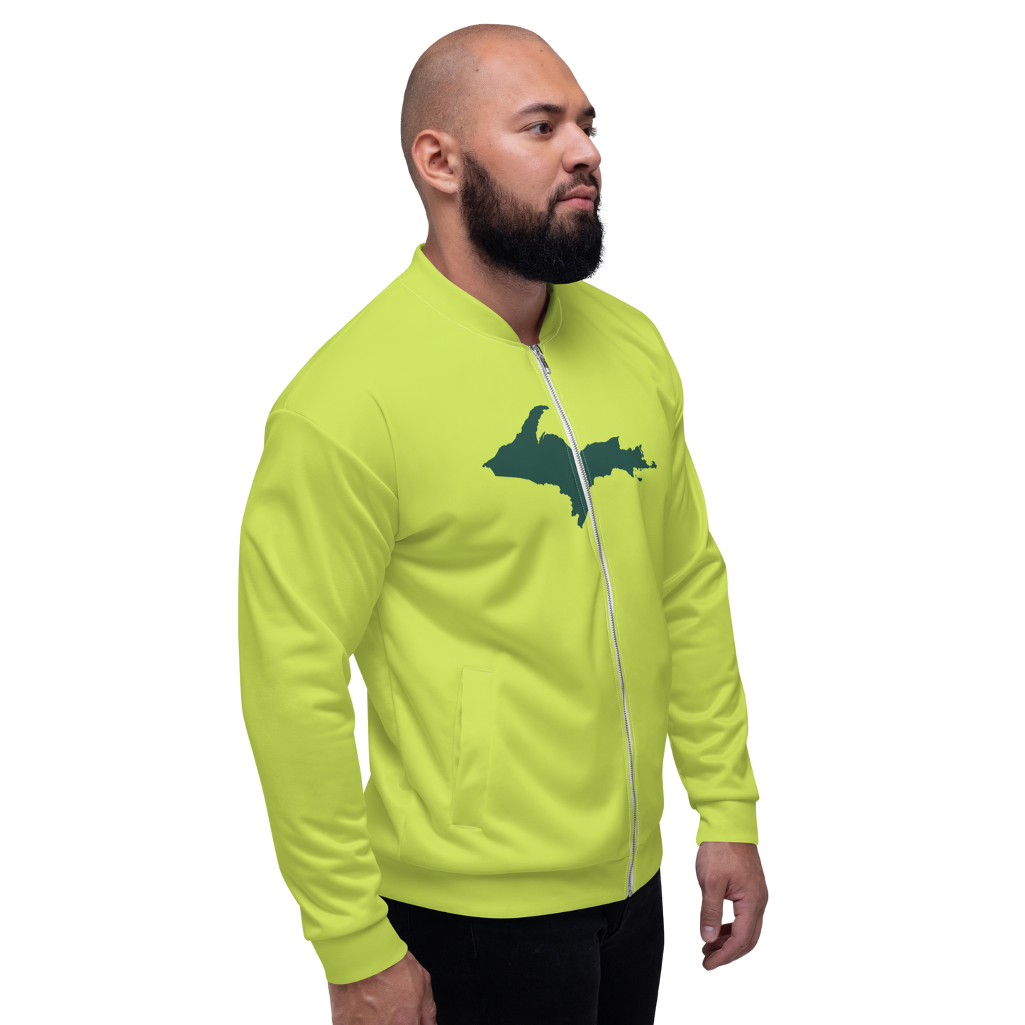 Michigan Upper Peninsula Bomber Jacket (w/ Large Green UP Outline) | Gooseberry Green