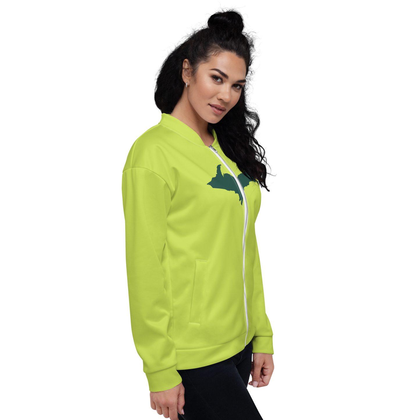 Michigan Upper Peninsula Bomber Jacket (w/ Large Green UP Outline) | Gooseberry Green