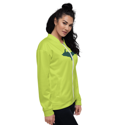 Michigan Upper Peninsula Bomber Jacket (w/ Large Green UP Outline) | Gooseberry Green