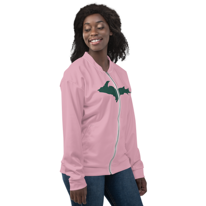 Michigan Upper Peninsula Bomber Jacket (w/ Large Green UP Outline) | Pink