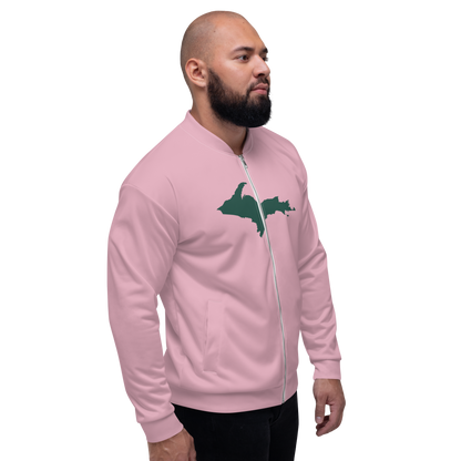 Michigan Upper Peninsula Bomber Jacket (w/ Large Green UP Outline) | Pink