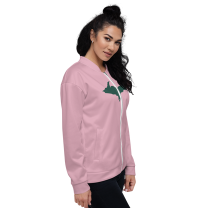 Michigan Upper Peninsula Bomber Jacket (w/ Large Green UP Outline) | Pink