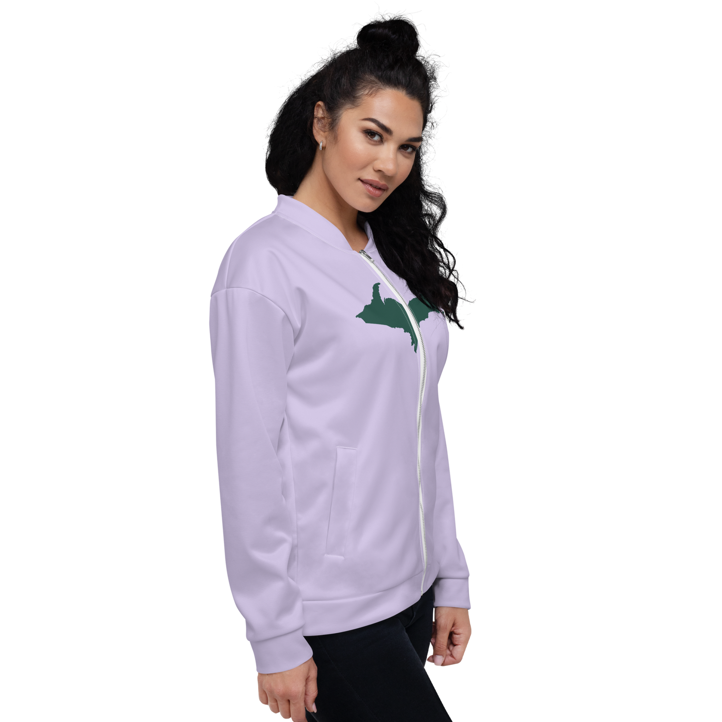 Michigan Upper Peninsula Bomber Jacket (w/ Large Green UP Outline) | Lavender