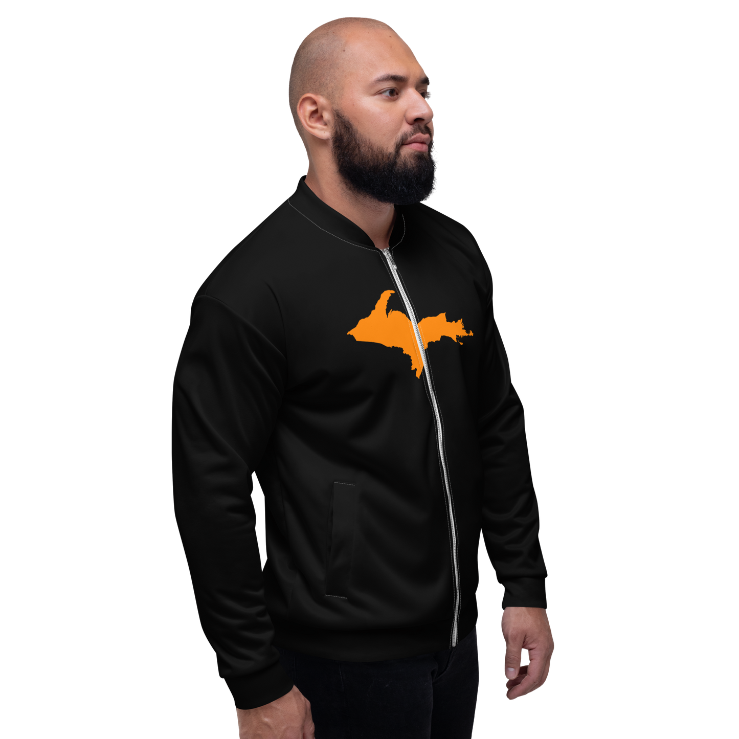 Michigan Upper Peninsula Bomber Jacket (w/ Large Orange UP Outline) | Black