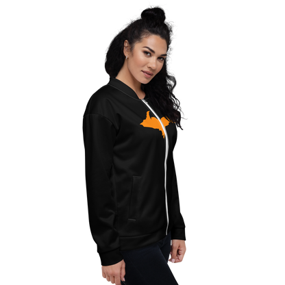 Michigan Upper Peninsula Bomber Jacket (w/ Large Orange UP Outline) | Black