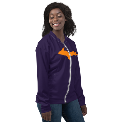 Michigan Upper Peninsula Bomber Jacket (w/ Large Orange UP Outline) | Blackcurrant Color